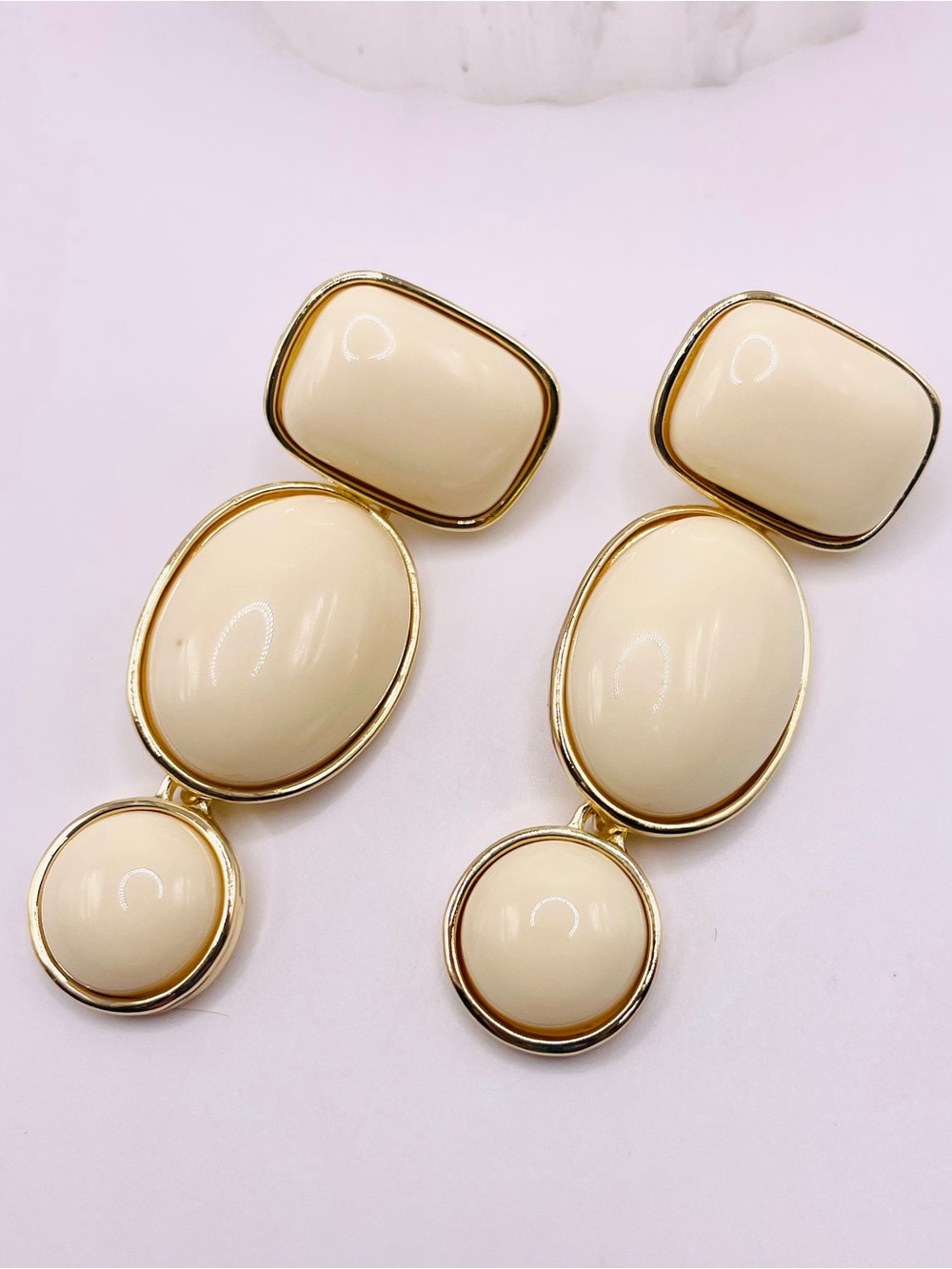 Cream Enamel Geometric Earrings